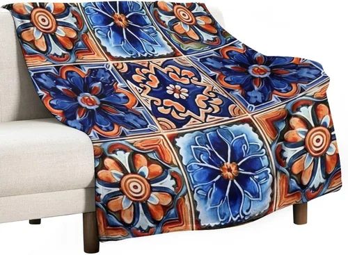 Miniatura 52 de Manta bohemia mexicana retro a rayas multicolor, manta bohemia étnica cálida de 30 x 40 pulgadas, suave manta de felpa mullida y acogedora manta