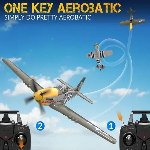 Miniatura 4 de VOLANTEXRC Aviones RC sin escobillas para adultos, 4 canales RTF P-51 Mustang RC Avión de combate, giroscopio de 6 ejes, 3 modos de vuelo