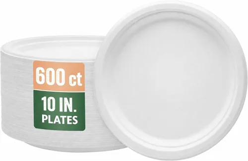 Miniatura 7 de Nicole Home Collection Platos de papel desechables compostables de 10 pulgadas, 100 % bagazo, biodegradables, ecológicos, caña de azúcar natural