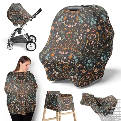 Sweet Jojo Designs Funda de asiento de coche de bebé con flores silvestres estilo vintage, diseño floral, para lactancia, silla alta, carrito de