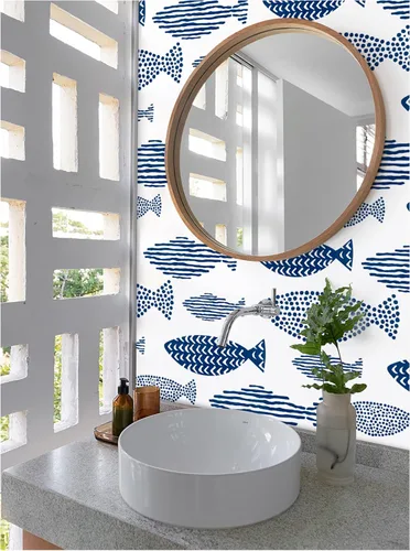 Miniatura 3 de HAOKHOME Papel tapiz autoadhesivo para despegar y pegar, diseño abstracto de peces costeros, enrejado del mundo submarino, papel de contacto