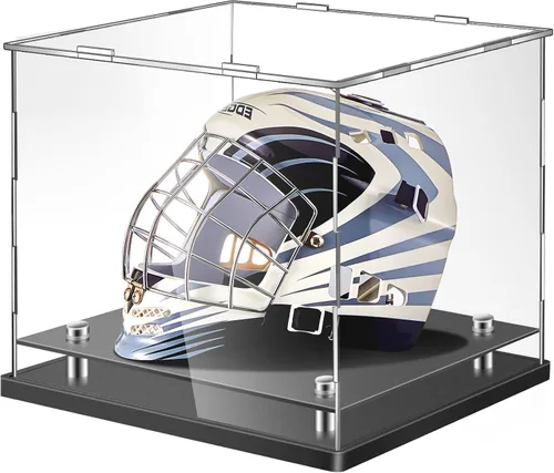 Barydat Vitrina para casco de fútbol de 14.2 x 11 x 12.6 pulgadas, tamaño completo, acrílico transparente, caja de sombrero de cristal con