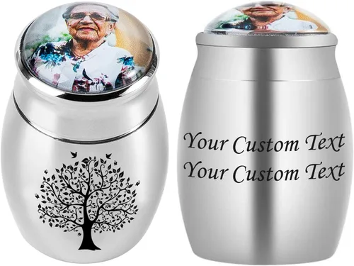 Miniatura 19 de Bivei Urnas pequeñas para cenizas humanas, urna personalizada de recuerdo con foto y texto para hombres y mujeres, mini urnas para adultos