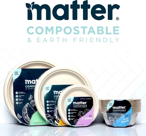 Miniatura 7 de Matter Platos de fibra compostables prémium de 6 pulgadas, paquete de 150, platos desechables biodegradables ecológicos resistentes para aperitivos