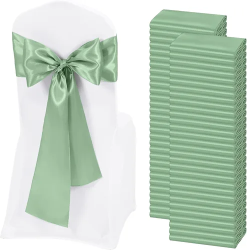 Miniatura 27 de 60 bandas para sillas de satén negro, diseño de lazos con lazos, para decoración de sillas para Acción de Gracias, boda, Navidad, banquetes