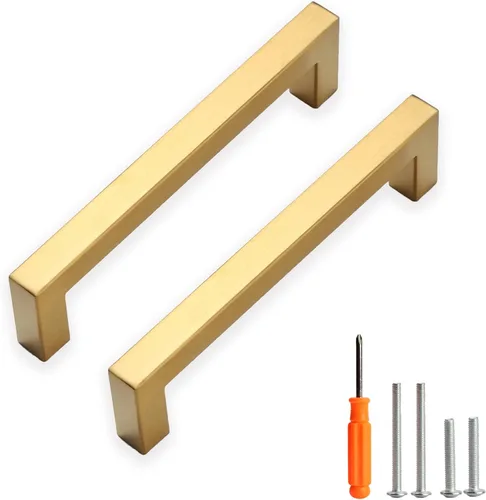 Miniatura 12 de Tiradores para gabinete dorados, manijas cuadradas para cajones, paquete de 2, manijas de acero inoxidable para cocina de 13-4/5 pulgadas, herrajes