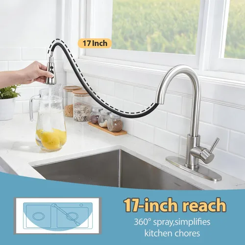 Miniatura 4 de VCCUCINE Grifo de Cocina con Rociador Desplegable, Grifo de Níquel Cepillado para Fregadero de Cocina, Grifo de Fregadero de Cocina RV de Acero