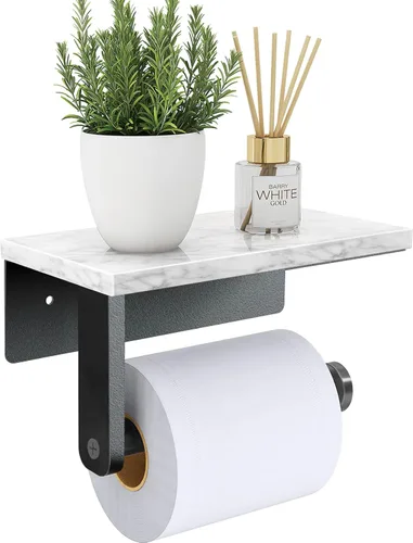Soporte de papel higiénico de Gypie de mármol con estante, 304 de acero inoxidable con tornillos montado en la pared, soporte para rollo de papel
