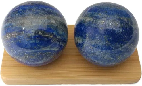 Miniatura 4 de Top Chi Bolas de baoding de lapislázuli con bolsa de transporte para terapia de manos, ejercicio y alivio del estrés (grande de 2 pulgadas)