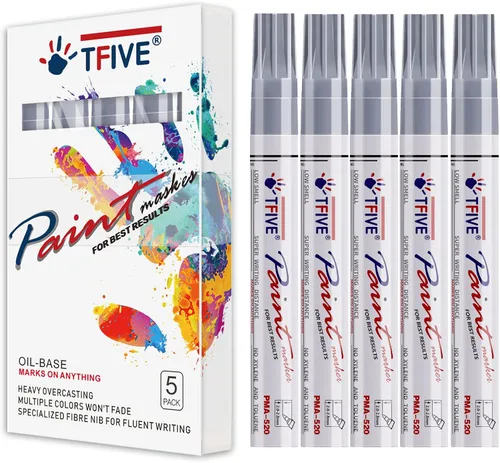 Miniatura 10 de TFIVE Rotuladores de pintura dorados, paquete de 5 rotuladores permanentes a base de aceite, punta media, impermeables y de secado rápido