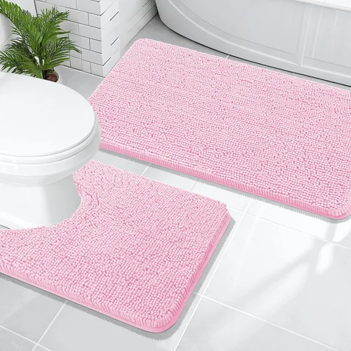 Miniatura 116 de OLANLY Juego de alfombras de baño de 2 piezas, alfombras de baño de chenilla suave y absorbente y alfombra de contorno en forma de U para inodoro