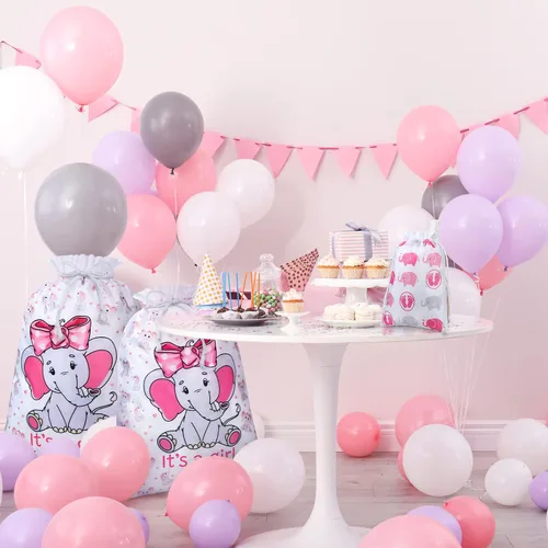 Miniatura 3 de Sadnyy 4 bolsas de regalo para baby shower, grandes elefantes rosas con cordón de tela, para baby shower, cumpleaños infantil, fiesta de revelación