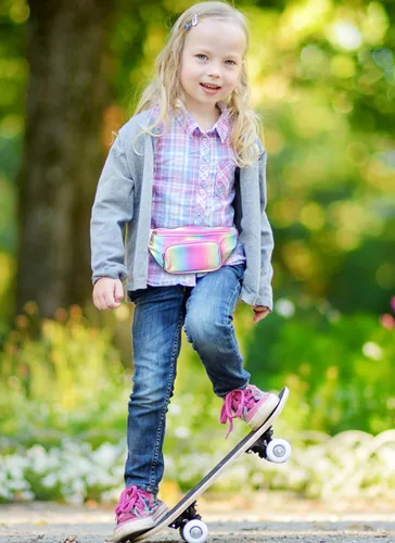 Miniatura 7 de Riñonera de moda brillante para niñas, con dos bolsillos, manos libres, ligera, con cinturón, para vacaciones, festivales, fiestas, viajes