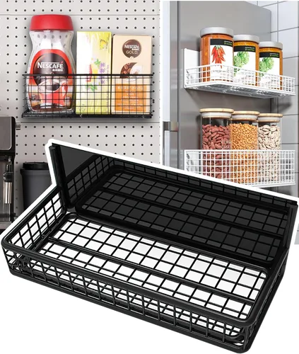 Miniatura 8 de Cesta magnética para nevera, soporte magnético grande para bolígrafo, pizarra blanca, cesta de alambre de metal, organizador de artículos Negro-Alto