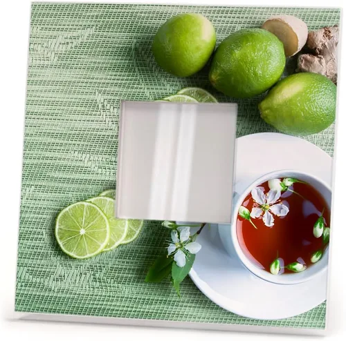 Limas frescas Jengibre Taza de té de hierbas cítrico con espejo enmarcado en la pared Impreso Alimentos Arte Cocina Decoración del Hogar Regalo