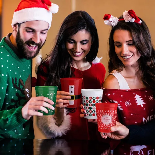 Miniatura 5 de Nuenen Paquete de 35 vasos de plástico de Navidad de 16 onzas, vasos desechables para estadios, tazas de Papá Noel, decoraciones de fiesta