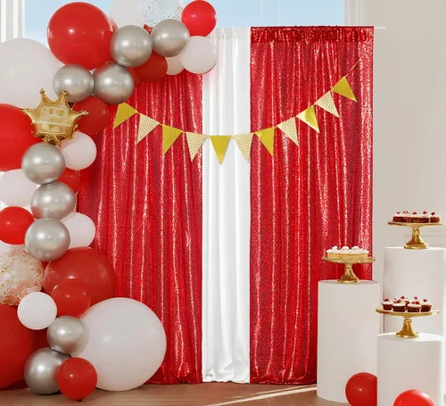 Miniatura 45 de Juya Delight 2 cortinas de lentejuelas doradas de 2 x 8 pies, telón de fondo de fotos con purpurina para fiestas, cumpleaños, bodas, decoración