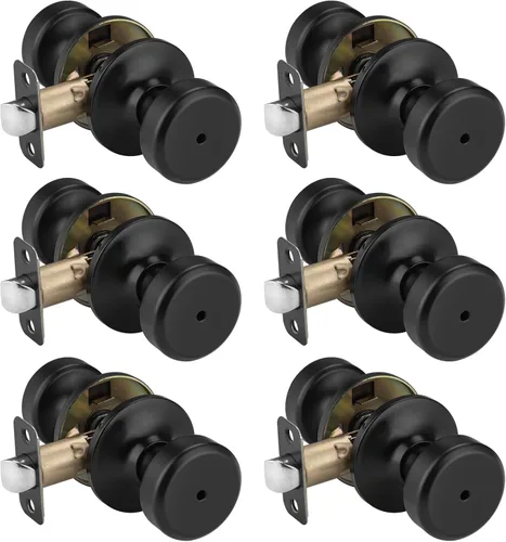 Pomos de puerta negros, pomo de puerta Pismo con cerradura, manijas de puerta de privacidad interior para baño y cama (privacidad, negro mate, 6)
