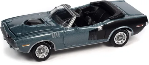 1971 Plymouth Barracuda Convertible Winchester Gris Metálico con Hemi Lado Negro Edición Limitada a 7418 Piezas Muscle Cars USA Series 1/64 Modelo