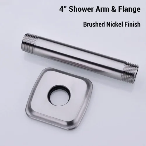Miniatura 5 de Brazo de ducha con brida de acero inoxidable de 4 pulgadas, extensión recta montada en el techo para cabezal de ducha de lluvia superior, níquel