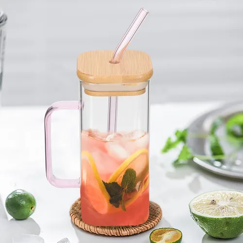 Miniatura 6 de Luxshiny Vaso de vidrio transparente con asa y tapa, vaso de bebida de 5.31 pulgadas para jugo de leche, agua, café helado, vaso para el hogar