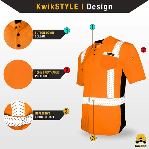 Miniatura 3 de KwikSafety - Camisas de seguridad de manga corta premium [collares de lujo] Clase 2 Hi Vis Camisas para hombres ANSI OSHA Camisas de alta