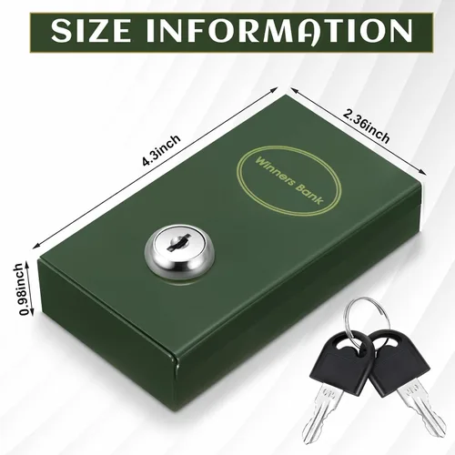 Miniatura 2 de Reallnaive 1 Paquete Caja de Metal para Apostadores Tamaño de Bolsillo Banco Ganador Caja de Dinero de Casino con 2 Llaves Caja Fuerte Portátil