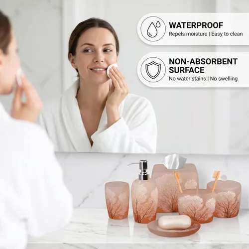 Miniatura 3 de Decozen Juego de 6 accesorios de baño, dispensador de jabón, soportes para cepillos de dientes, vaso, jabonera y tarro de hisopo de algodón