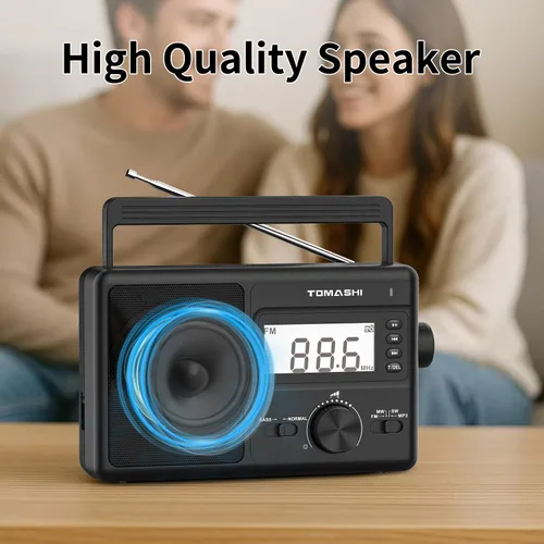 Miniatura 3 de TOMASHI Radio portátil AM/FM/SW de 3 bandas, radio AM FM con reloj, funciona con pilas, Micro SD/USB para reproducción de MP3/WMA, pantalla LCD