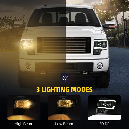 Miniatura 3 de DWVO Conjunto de faros delanteros compatible con Ford F150 F-150 2009 2010 2011 2012 2013 2014 DRL faro con tubo LED Switchback lente ahumada