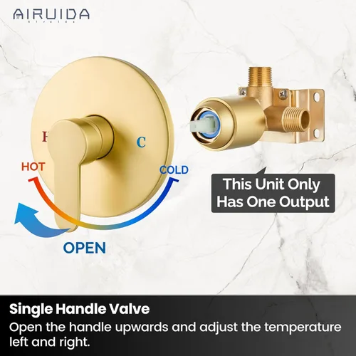 Miniatura 7 de Airuida Kit de Molduras de Válvula de Ducha Redonda de Función Única, Válvulas de Ducha de Montaje en Pared, Grifo de Latón, Válvula Rugosa de Baño