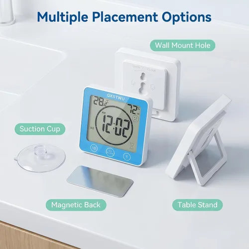 Miniatura 6 de Reloj de ducha digital, reloj temporizador de baño, resistente al agua para rociar agua, alarma de cuenta regresiva, temporizador de pantalla