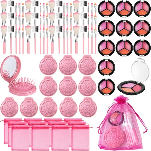 Willinglong 12 juegos de maquillaje para niñas, suministros de fiesta de spa para niñas, juego de cosméticos de maquillaje para fiestas de Rosa