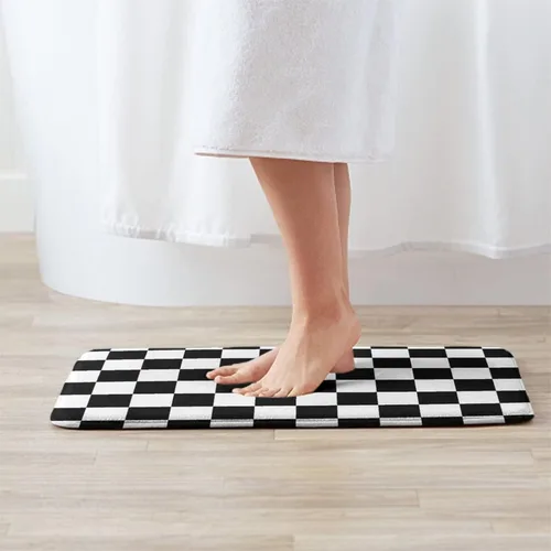 Miniatura 2 de Alfombra de baño antideslizante, impermeable, resistente a la suciedad, tablero de ajedrez, a cuadros, blanco y negro, alfombra para habitación