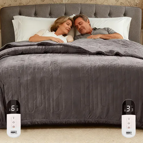 Degrees of Comfort Manta eléctrica King con controles duales, manta térmica grande de forro polar para cama, apagado automático, lavable a máquina,