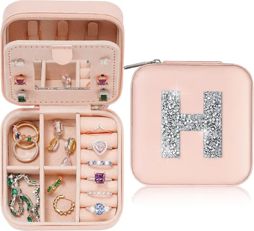 Parima Joyero Joyero Organizador de joyas de viaje, pequeño regalo de cumpleaños personalizado con inicial para mamá, amigas, mujeres, damas de