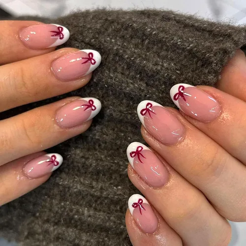 Miniatura 13 de Uñas postizas medianas a presión de almendra, con lazo 3D, perlas y diamantes de imitación, diseños de flores, uñas adhesivas, uñas acrílicas