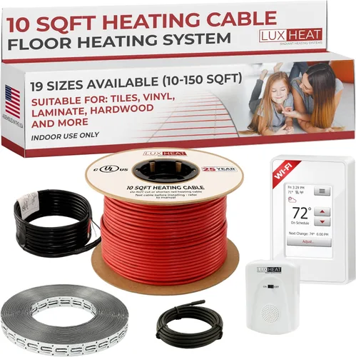 LuxHeat Kit de cable de calefacción de suelo de 10 pies cuadrados - Sistema de calefacción por suelo radiante de 120 V - Sistema de suelo