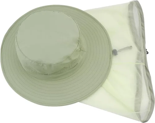 Miniatura 4 de Sombrero de pesca Sombrero de protección solar Red de cabeza de mosquito para exteriores Sombrero de cubo con malla de red oculta Verde cazador