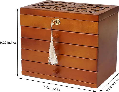 Miniatura 2 de Wolfroady Joyero de madera para mujer, caja organizadora de madera Solild para joyas, relojes, collar, anillo, caja de almacenamiento, cereza