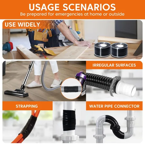 Miniatura 6 de 2 rollos de cinta de silicona autofusible, cinta impermeable de 1 pulgada de ancho x 10 pies de largo, cinta de sellado de fugas de agua, cinta