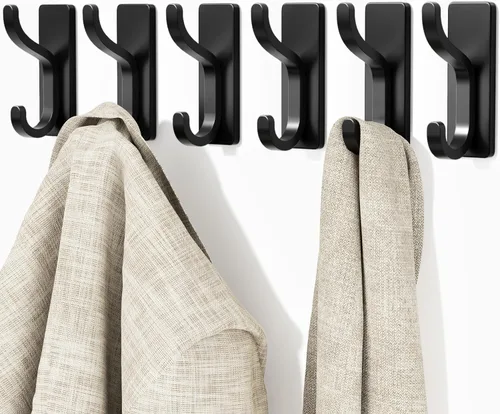 pickpiff - Ganchos adhesivos de pared para abrigos - Colgador resistente de puerta, gancho de metal para colgar toalla, bolso, bata, mochila, Negro