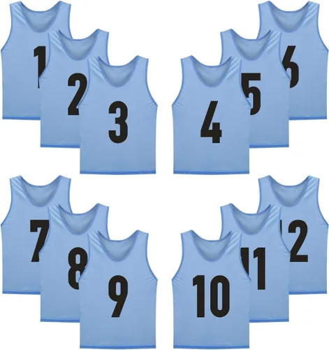 Miniatura 11 de Paquete de 12 (1-12) camisetas numeradas, baberos de fútbol, piñones para entrenamiento de equipo, para adultos, jóvenes y niños.
