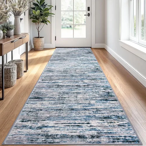 Miniatura 121 de Lansny Alfombra moderna abstracta de 2 x 5 pies, color negro, gris, blanco, lavable, alfombra de entrada para cocina, alfombra antideslizante suave