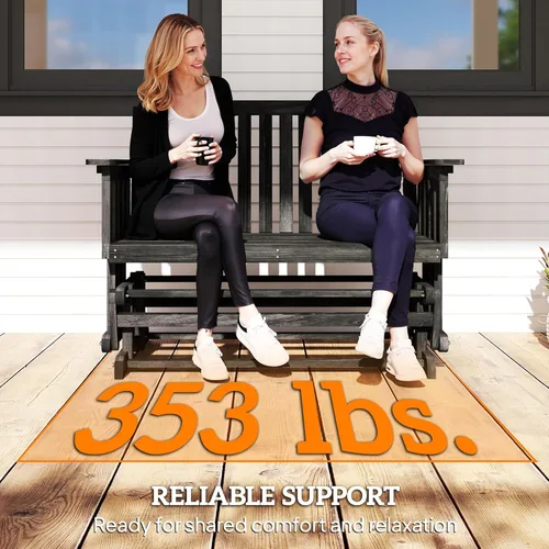 Miniatura 7 de Outsunny Banco de columpio para patio para 2 personas con diseño de secado rápido y reposabrazos anchos, mecedora de madera para patio trasero, Negro
