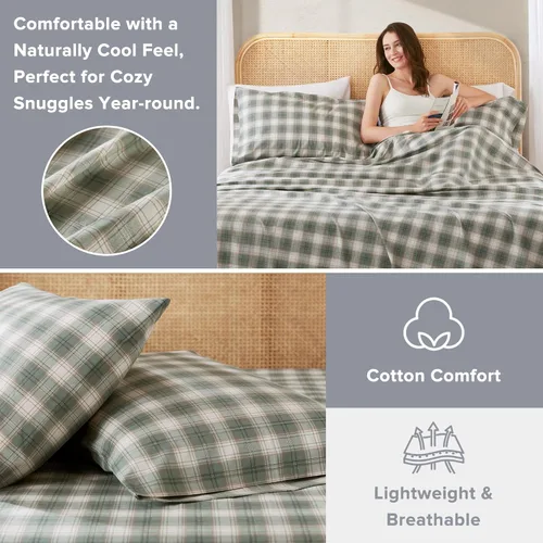 Miniatura 73 de Comfort Spaces Sábanas 100% algodón tamaño King, transpirables, naturalmente frescas, sábanas de algodón suave con bolsillo elástico de 14 pulgadas