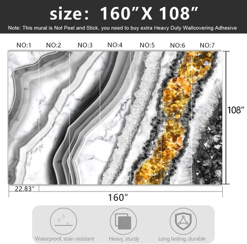 Miniatura 4 de Papel tapiz de tela mármol negro y dorado para sala de estar, arte abstracto, dormitorio, baño, mural de pared grande - 160 x 108 pulgadas