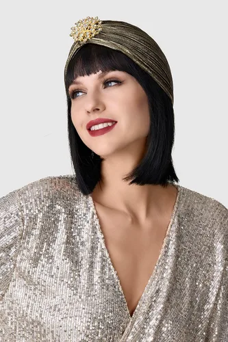 Miniatura 2 de BABEYOND Turbante para mujer con cristal vintage para la cabeza, turbante plisado (oro oscuro)