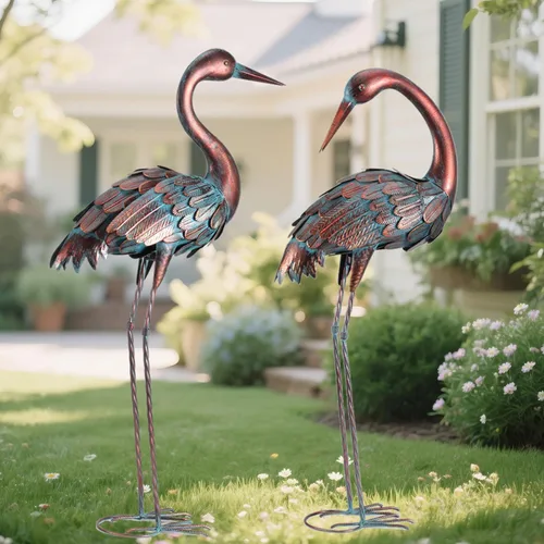 Miniatura 9 de chisheen Estatuas de jardín de grúa para exteriores, decoración de jardín de garza de metal, escultura de pájaro, decoración para patio exterior