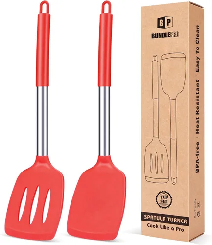 Miniatura 11 de Paquete de 2 espátulas de cocina sólidas de silicona, antiadherentes, utensilios de cocina sin BPA, resistentes al calor, utensilios de cocina